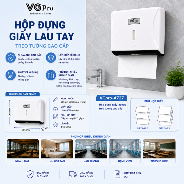 Hộp đựng giấy lau tay nhựa VGpro-A727 có 2 màu xanh, trắng, thiết kế nhỏ gọn, giá rẻ Bảo hành : 2 năm Hộp đựng giấy lau tay A727 mẫu này dùng để đựng giấy lau tay gấp 2, gấp 3, hợp với mọi không gian của bạn. Hộp đựng giấy lau tay VGpro-A727 mẫu nàydùng để đựng giấy lau tay gấp 2, gấp 3, hợp với mọi không gian của bạn. Mẫu này có 2 màu cơ bản: xanh và trắng để bạn lựa chọn. Hộp giấy lau tay giá rẻ quý khách chọn mã sản phẩm này.