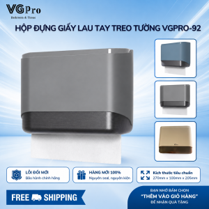 Hộp đựng giấy lau tay dán tường VG-92 ghi là một trong số những mẫu hộp nổi bật. Từ thiết kế khái quát đến công năng sử dụng đều được đánh giá đẹp, sang và rất đáng tiền. Thân hộp thiết kế chắc chắn, có thể sử dụng vít khoan tường hoặc miếng dán khi lắp đặt. Hộp đựng giấy lau tay dán tường VG-92G – Thông số sản phẩm Hộp có trọng lượng nhẹ tuy vậy độ bên của sản phẩm không làm người sử dụng thất vọng. Cụ thể: Chất liệu nhựa ABS độ bền tốt, chịu va đập khá tốt; Thiết kế chống nước với bề mặt hộp trước rất kín; Thiết kế hai thân trước, phần thân nhựa trong thuận lợi cho việc quan sát giấy; Kích thước: (DxRxC) 298x230x95mm; Hiện sản phẩm có các mầu Xanh coban, Trắng, Xám, Đen; Đặt mầu theo nhu cầu từ 200 chiếc trở lên; Kích thước hộp phù hợp để đựng 2 gói giấy gấp 2 hoặc giấy gấp 3; Hãng sản xuất: VGpr Xuất xứ: Việt Nam.