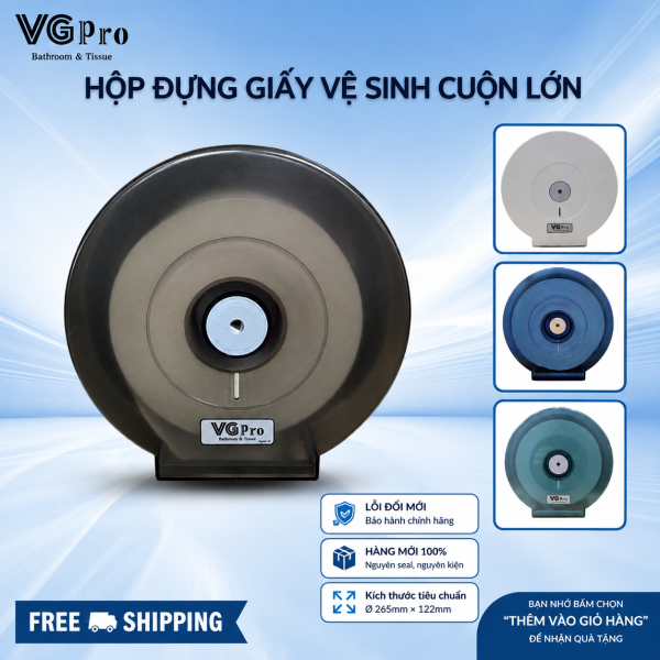 Hộp Đựng Giấy Vệ Sinh Màu Đen Công Nghiệp Tiện Dụng Thiết Kế Hộp Kín Hạn Chế Sự Hút Ẩm Tối Đa Từ Bên Ngoài THÔNG TIN SẢN PHẨM – Model: VGpro – Quy cách: đóng gói bao bì carton từng hộp, 12 hộp/thùng – Kích thước: Ø270 x H122 mm – Chất liệu: ABS đen